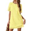 imagePRETTYGARDEN Womens 2026 Summer Casual Short Dresses Embroidered Lace Short Sleeve Boho Mini Dress Beach Vacation ClothesYellow