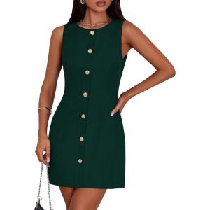 imagePRETTYGARDEN Work Dresses for Women 2026 Summer Business Formal Short Dress Sleeveless Button Down Elegant Office OutfitsGreen