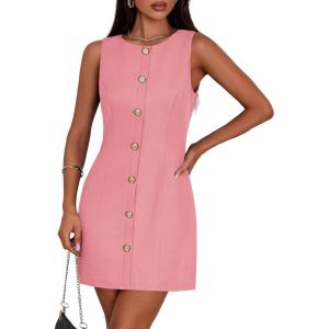 imagePRETTYGARDEN Work Dresses for Women 2026 Summer Business Formal Short Dress Sleeveless Button Down Elegant Office OutfitsPeach Pink
