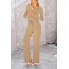 imagePRETTYGARDEN Two Piece Sets For Women Long Sleeve V Neck Crop Tops Flare Pants Lounge Set Casual Outfits KhakiMedium