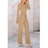 imagePRETTYGARDEN Two Piece Sets For Women Long Sleeve V Neck Crop Tops Flare Pants Lounge Set Casual Outfits KhakiMedium