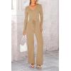 imagePRETTYGARDEN Two Piece Sets For Women Long Sleeve V Neck Crop Tops Flare Pants Lounge Set Casual Outfits KhakiMedium