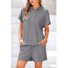 imagePRETTYGARDEN Women 2 Piece Outfits Tracksuit Cap Sleeve Hooded Sweatshirt High Waist Shorts Sweatsuits Set GreyXLarge