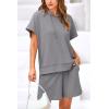 imagePRETTYGARDEN Women 2 Piece Outfits Tracksuit Cap Sleeve Hooded Sweatshirt High Waist Shorts Sweatsuits Set GreyXLarge