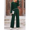 imagePRETTYGARDEN Womens 2 Piece Fall Outfits Long Sleeve Crop Top Wide Leg Pants Knit Pullover Sweater Lounge Set
