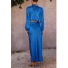 imagePRETTYGARDEN Womens 2 Piece Satin Outfit Long Sleeve Mock Neck Crop Top Blouse High Waisted Maxi Skirt Dress Set