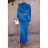 imagePRETTYGARDEN Womens 2 Piece Satin Outfit Long Sleeve Mock Neck Crop Top Blouse High Waisted Maxi Skirt Dress Set