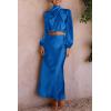 imagePRETTYGARDEN Womens 2 Piece Satin Outfit Long Sleeve Mock Neck Crop Top Blouse High Waisted Maxi Skirt Dress Set