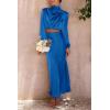 imagePRETTYGARDEN Womens 2 Piece Satin Outfit Long Sleeve Mock Neck Crop Top Blouse High Waisted Maxi Skirt Dress Set