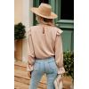imagePRETTYGARDEN Womens 2023 Spring Clothes Ruffle Trim Shirts Long Sleeve Round Neck Casual Plain Tops Blouse ApricotMedium