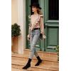 imagePRETTYGARDEN Womens 2023 Spring Clothes Ruffle Trim Shirts Long Sleeve Round Neck Casual Plain Tops Blouse ApricotMedium