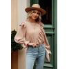 imagePRETTYGARDEN Womens 2023 Spring Clothes Ruffle Trim Shirts Long Sleeve Round Neck Casual Plain Tops Blouse ApricotMedium