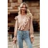 imagePRETTYGARDEN Womens 2023 Spring Clothes Ruffle Trim Shirts Long Sleeve Round Neck Casual Plain Tops Blouse ApricotMedium