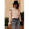 imagePRETTYGARDEN Womens 2023 Spring Clothes Ruffle Trim Shirts Long Sleeve Round Neck Casual Plain Tops Blouse ApricotMedium