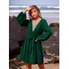 imagePRETTYGARDEN Womens 2024 Casual Fall Dress Long Sleeve Lace Trim V Neck Belted Short A Line Flowy Dress Dark GreenLarge