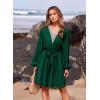 imagePRETTYGARDEN Womens 2024 Casual Fall Dress Long Sleeve Lace Trim V Neck Belted Short A Line Flowy Dress Dark GreenLarge