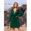imagePRETTYGARDEN Womens 2024 Casual Fall Dress Long Sleeve Lace Trim V Neck Belted Short A Line Flowy Dress Dark GreenLarge