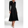 imagePRETTYGARDEN Womens 2024 Fall Midi Dress Casual Long Sleeve V Neck Cocktail Party A Line Flowy Dresses BlackSmall