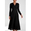 imagePRETTYGARDEN Womens 2024 Fall Midi Dress Casual Long Sleeve V Neck Cocktail Party A Line Flowy Dresses BlackSmall