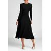 imagePRETTYGARDEN Womens 2024 Fall Midi Dress Casual Long Sleeve V Neck Cocktail Party A Line Flowy Dresses BlackSmall