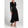 imagePRETTYGARDEN Womens 2024 Fall Midi Dress Casual Long Sleeve V Neck Cocktail Party A Line Flowy Dresses BlackSmall