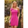 imagePRETTYGARDEN Womens 2024 Mini Bodycon Dress Bow One Shoulder Sleeveless Party Cocktail Short Fitted Dresses