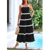 imagePRETTYGARDEN Womens 2024 Summer Maxi Sundress Spaghetti Strap Rickrack Ruffle Flowy Boho Casual Beach Vacation Long Dresses BlackLarge