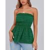 imagePRETTYGARDEN Womens Boho Tube Tops 2025 Summer Strapless Off Shoulder Eyelet Smocked Peplum Trendy Going Out Bandeau Top GreenMedium