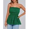 imagePRETTYGARDEN Womens Boho Tube Tops 2025 Summer Strapless Off Shoulder Eyelet Smocked Peplum Trendy Going Out Bandeau Top GreenMedium