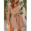 imagePRETTYGARDEN Womens Casual Summer Button Down Shirt Dress Collared V Neck Short Sleeve Belted Pocket Dresses BrownMedium