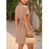 imagePRETTYGARDEN Womens Casual Summer Button Down Shirt Dress Collared V Neck Short Sleeve Belted Pocket Dresses BrownMedium