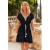 imagePRETTYGARDEN Womens Casual Summer Dresses Trimmed Short Sleeve V Neck Tie Front Flowy Dress BlackLarge