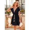imagePRETTYGARDEN Womens Casual Summer Dresses Trimmed Short Sleeve V Neck Tie Front Flowy Dress BlackLarge