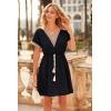 imagePRETTYGARDEN Womens Casual Summer Dresses Trimmed Short Sleeve V Neck Tie Front Flowy Dress BlackLarge