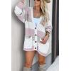 imagePRETTYGARDEN Womens Color Block Cardigan Long Sleeve Open Front Button Down Knit Sweater Coat with Pockets PinkMedium