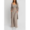 imagePRETTYGARDEN Womens Fall 3 Piece Pajamas Lounge Sets Ribbed Knit Spring Travel Vacation Outfits Cardigan Tank Tops Pants