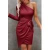 imagePRETTYGARDEN Womens Fall Fashion One Shoulder Long Sleeve Bodycon Dresses Ruched Irregular Hem Mini Dress Long Sleeve Wine RedSmall