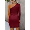 imagePRETTYGARDEN Womens Fall Fashion One Shoulder Long Sleeve Bodycon Dresses Ruched Irregular Hem Mini Dress Long Sleeve Wine RedSmall