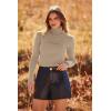 imagePRETTYGARDEN Womens Fall Fashion Turtleneck Pullover Sweaters Casual Long Sleeve Cable Knit Fitted Jumper Tops KhakiMedium