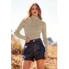 imagePRETTYGARDEN Womens Fall Fashion Turtleneck Pullover Sweaters Casual Long Sleeve Cable Knit Fitted Jumper Tops KhakiMedium