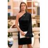 imagePRETTYGARDEN Womens Fall Long Sleeve Velvet Dress One Shoulder Mini Bodycon Wedding Guest Party DressesBlack