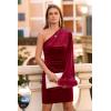 imagePRETTYGARDEN Womens Fall Long Sleeve Velvet Dress One Shoulder Mini Bodycon Wedding Guest Party DressesDark Red