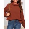 imagePRETTYGARDEN Womens Fall Turtleneck Sweaters Casual Long Sleeve Pullover Ribbed Knit Sweater Top BlouseBrown
