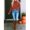 imagePRETTYGARDEN Womens Fall Turtleneck Sweaters Casual Long Sleeve Pullover Ribbed Knit Sweater Top BlouseBrown