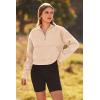 imagePRETTYGARDEN Womens Fashion Zip Up Sweatshirt Casual Long Sleeve Lapel Pullover Cropped Top Fall Clothes Beige