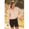 imagePRETTYGARDEN Womens Fashion Zip Up Sweatshirt Casual Long Sleeve Lapel Pullover Cropped Top Fall Clothes Beige