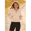 imagePRETTYGARDEN Womens Fashion Zip Up Sweatshirt Casual Long Sleeve Lapel Pullover Cropped Top Fall Clothes Beige