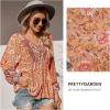 imagePRETTYGARDEN Womens Floral Ruffled Tunic Blouse Tie V Neck Casual Long Sleeve Babydoll Peplum Tops01OrangeLarge