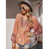 imagePRETTYGARDEN Womens Floral Ruffled Tunic Blouse Tie V Neck Casual Long Sleeve Babydoll Peplum Tops01OrangeLarge