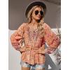 imagePRETTYGARDEN Womens Floral Ruffled Tunic Blouse Tie V Neck Casual Long Sleeve Babydoll Peplum Tops01OrangeLarge